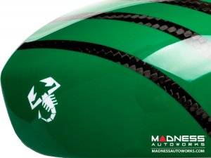 FIAT 500 Mirror Covers - Carbon Fiber - Red & Green Racing Stripe w/ White Scorpion